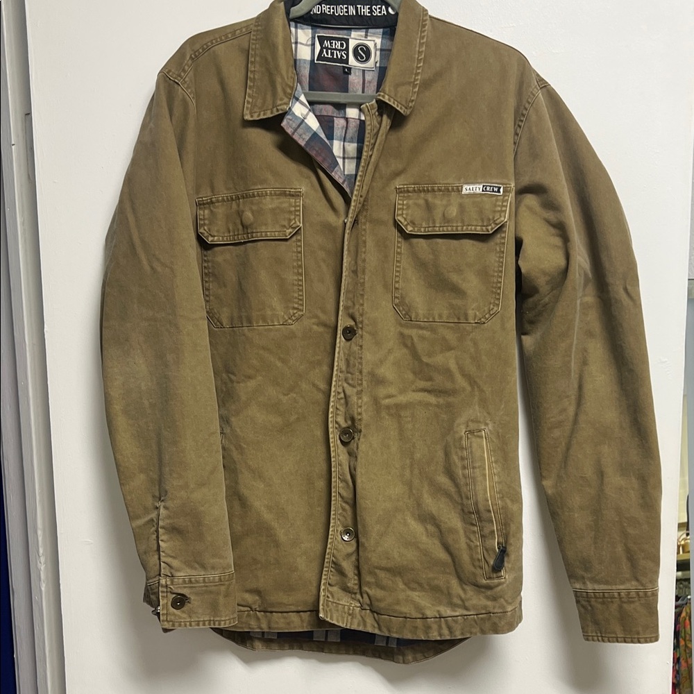 Salty Crew Canvas Olive Brown Chore Utility Flannel Lined Jacket Men’s Large